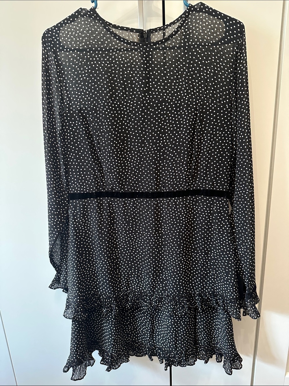 Lulu's Black & White Polka Dot Long-Sleeve Ruffle Dress